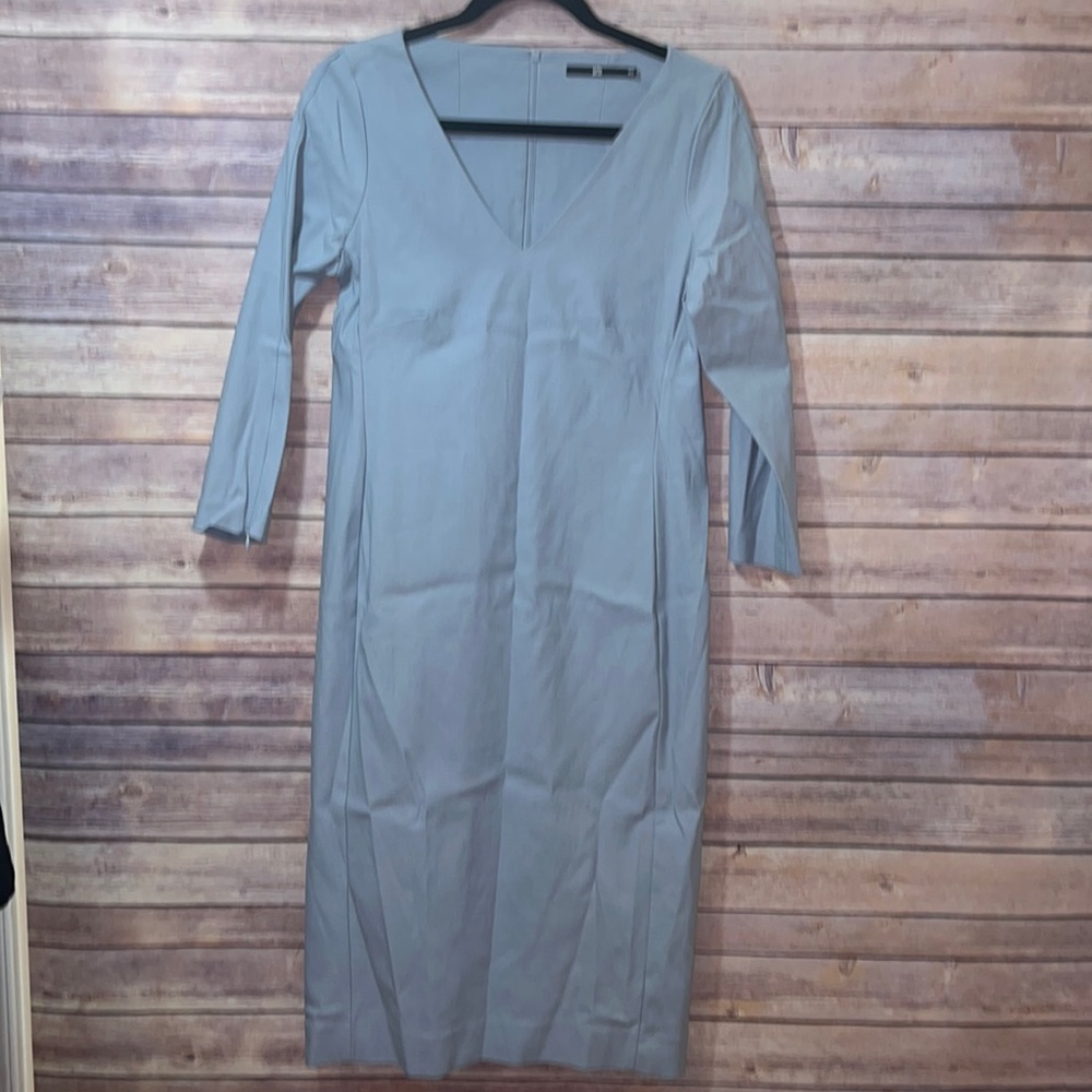 Jarbo 3/4 Sleeve Midi Dress Gray Blue Size 40 Zip Sleeve F2